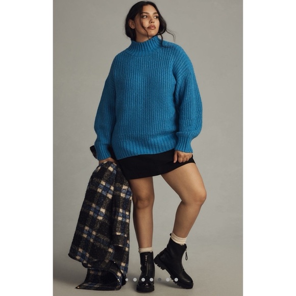 ANTHROPOLOGIE THE DAKOTAH OVERSIZED TURTLENECK SWEATER MAEVE TOP INDIGO S NWT - Picture 4 of 10